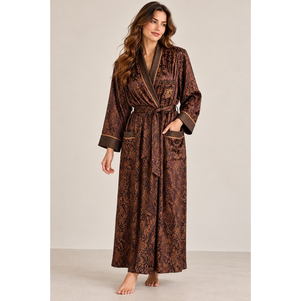 Dark Romantic Gothic 80s Brocade Tapestry Robe Victoria's Secret Gold Label M/L